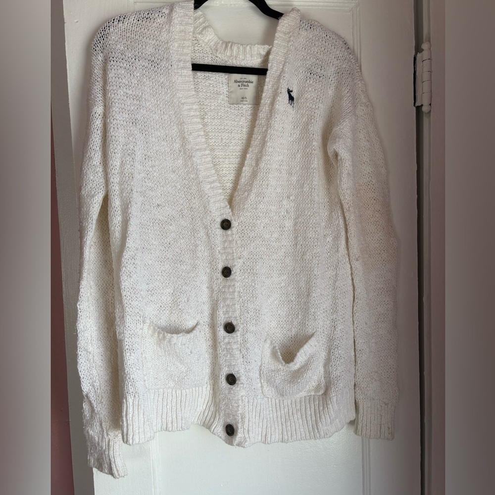 VTG Y2K Abercrombie & Fitch Cream Chunky Knit Cardigan Sweater XS